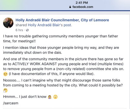 Holly Blair Facebook post